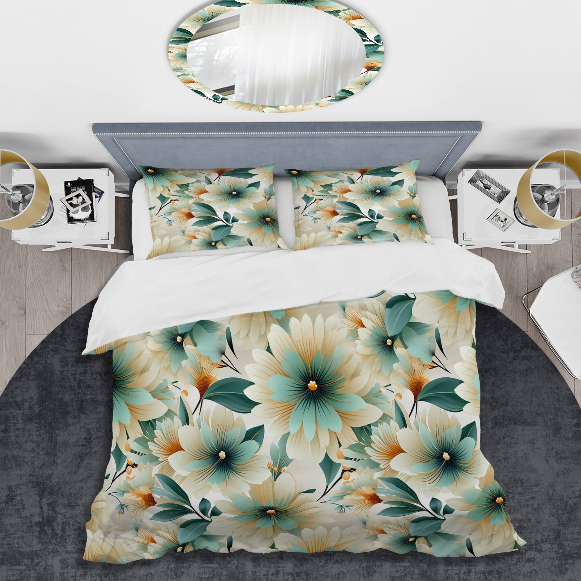 Designart "Vintage Glamour Sophisticated Flowers I" Beige Glam Bedding